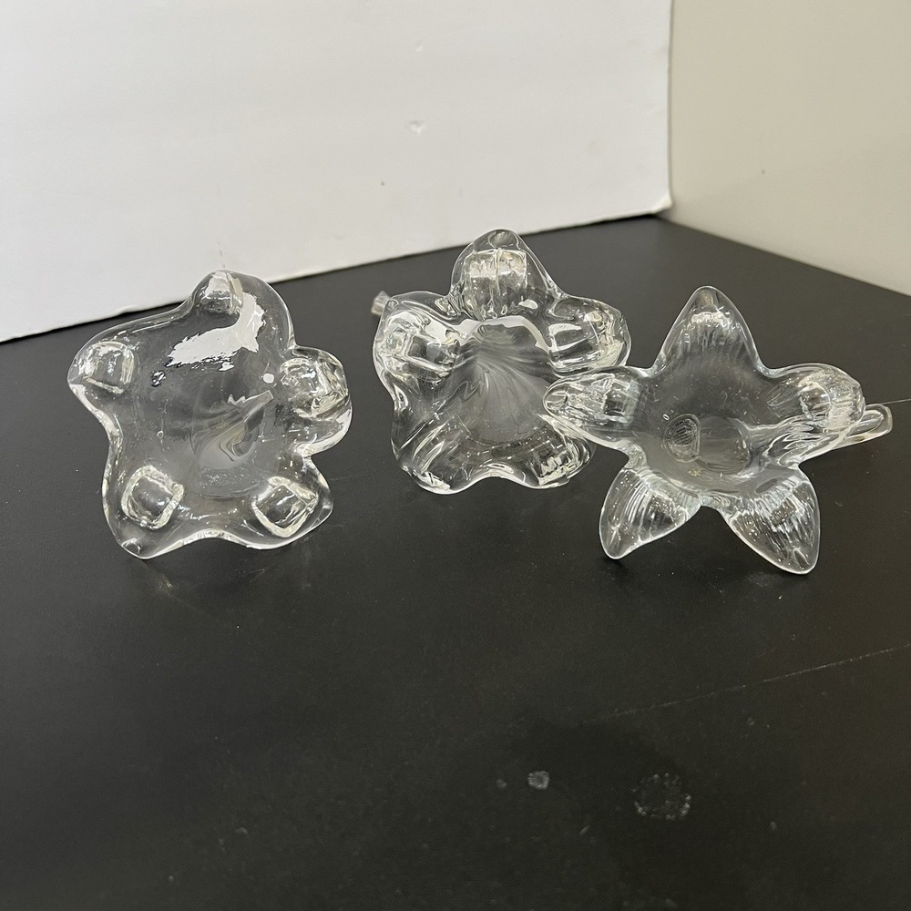 Two's Company Handblown Clear Glass Lily Flower Sculptures Set of 3 Decor